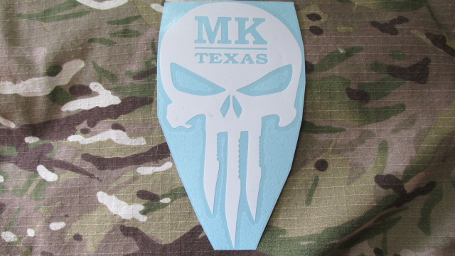 MK TEXAS Skull
Vinyl window Decal 
White