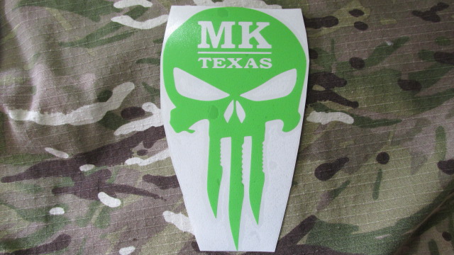 MK TEXAS Skull
Vinyl window Decal 
Toxic Green