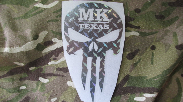 MK TEXAS Skull
Vinyl window Decal 
Chrome Diamond Plate